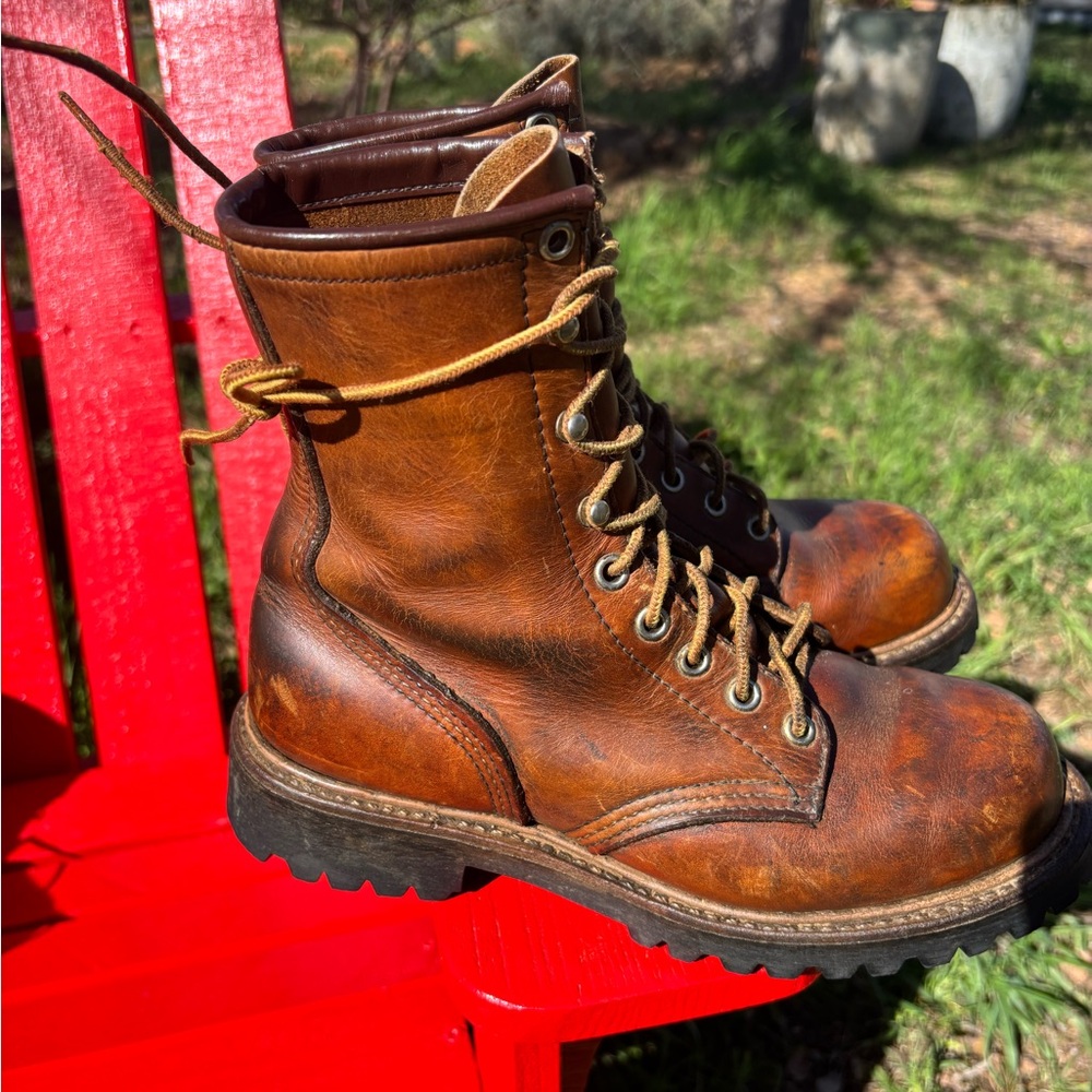 Red Wing Shoes tan-brown Leather Lace-Up Work Boots - Picture 4 of 7